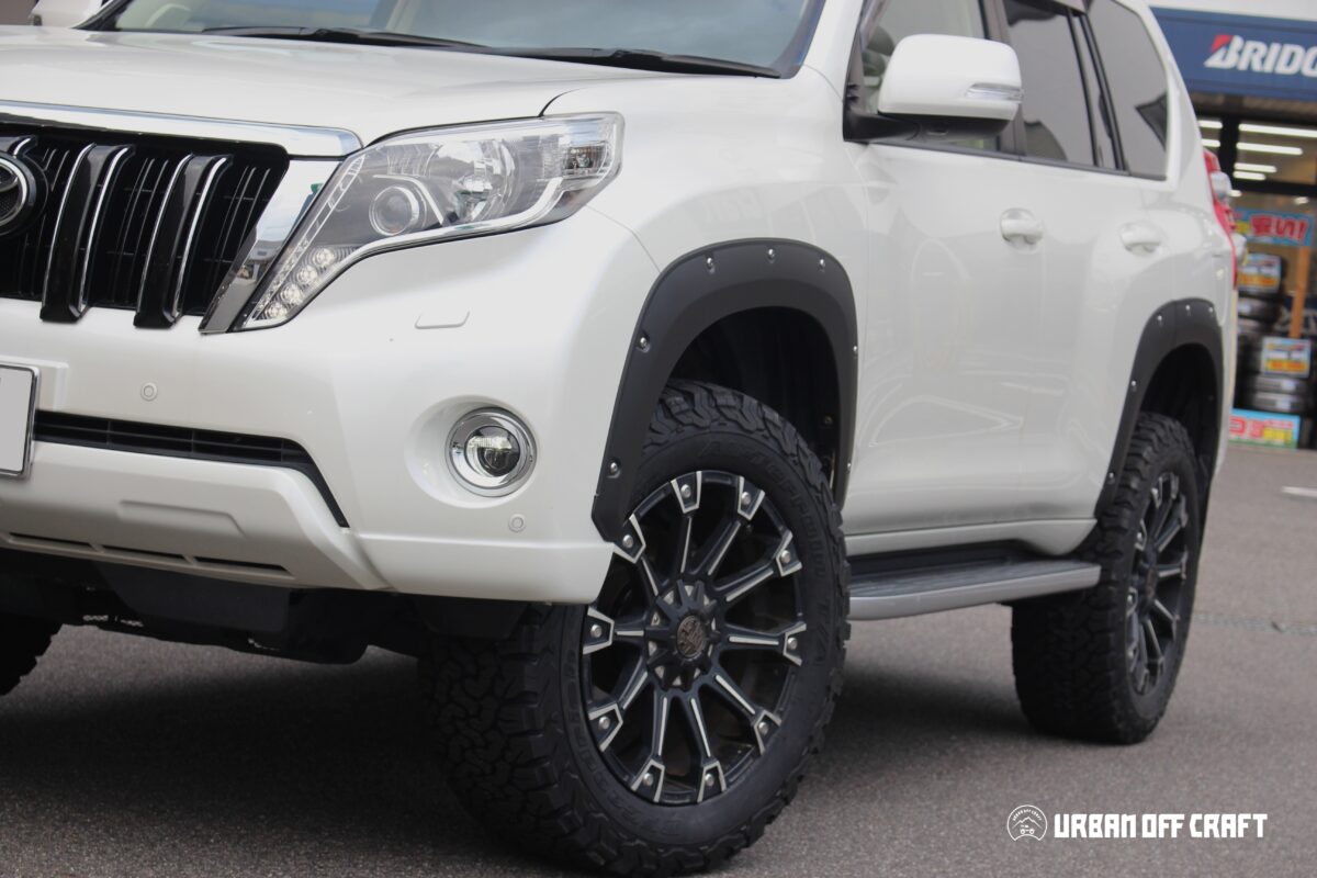 150プラド リフトアップ 費用 カントリーサスペンション 4×4エンジニアリング ジャオス フェンダーガーニッシュ オバフェン 20インチ 外形up 干渉