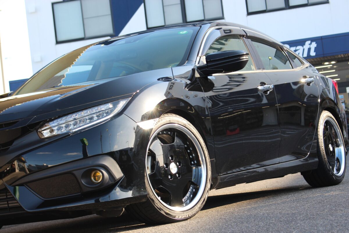 FC1　シビック　ローダウン　HKS　ハイパーマックス　WORK　ワーク　ランベック　LDZ　ディッシュ　カスタム　ブラック