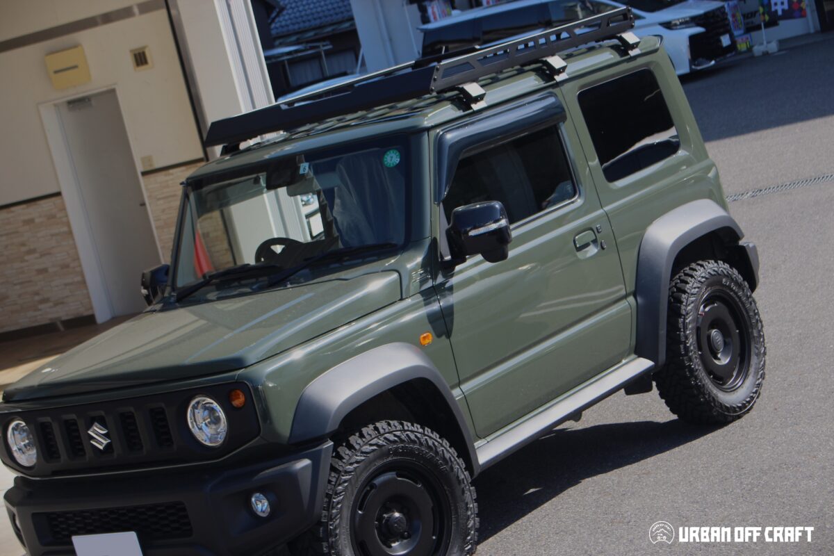 ジムニーシエラ　JB74　CLリンク　スクエアルーフラック　リアマフラー　ステアリングダンパー　オフ系カスタム　ジントラ